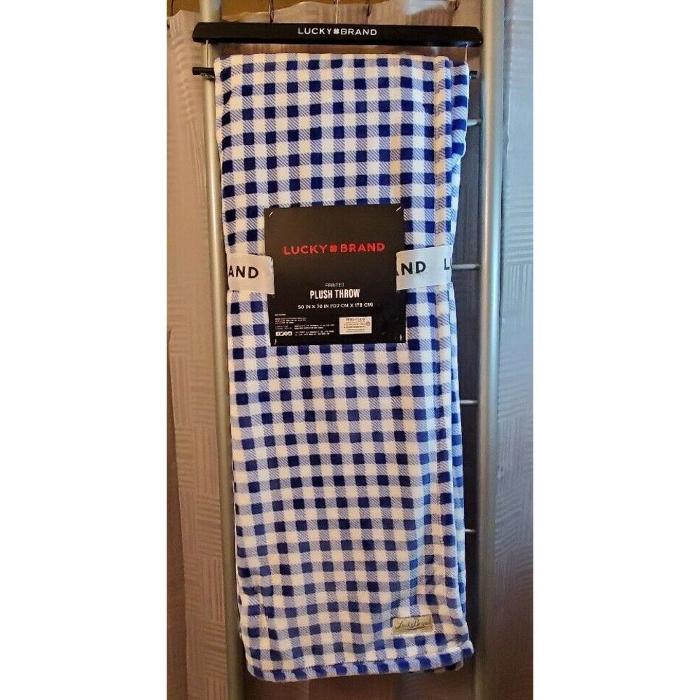 Lucky Brand Blue White‎ Check Super Soft Plush Printed Throw Blanket 50"x70"